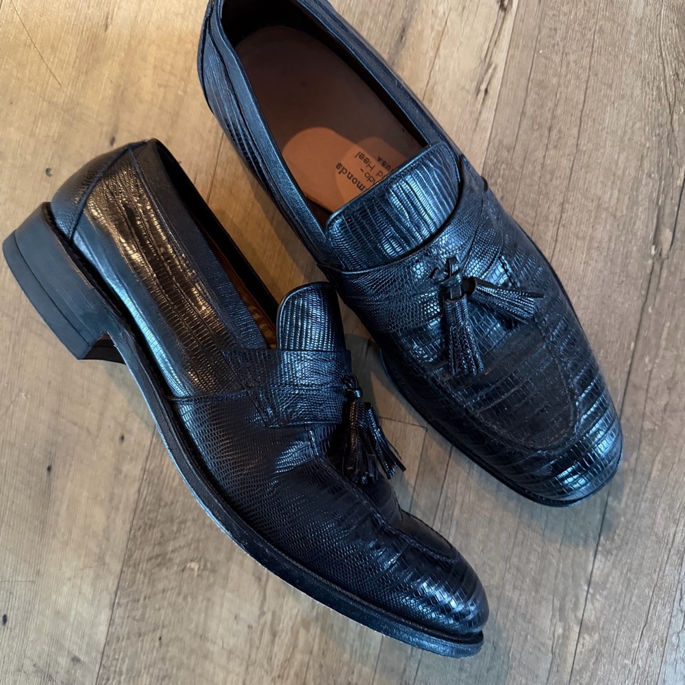 Allen Edmonds Clayton Tassel Loafers | Black Lizard Skin